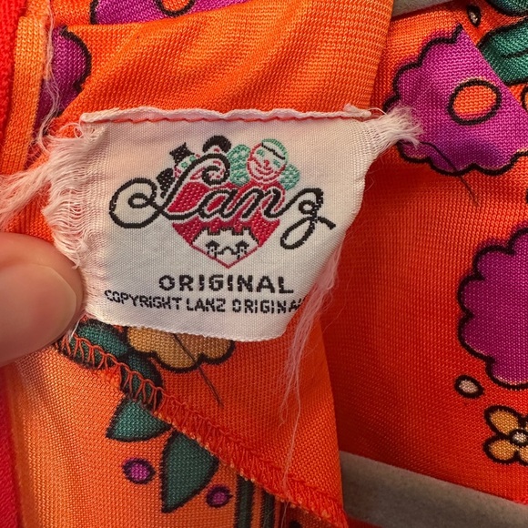 Vintage 1970s Lanz Original Dress Orange Floral Halter Dress Size XS/S Mod - Picture 4 of 9